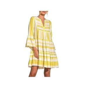 Elan Boho Tunic Dress Size Large  Lime Green & White